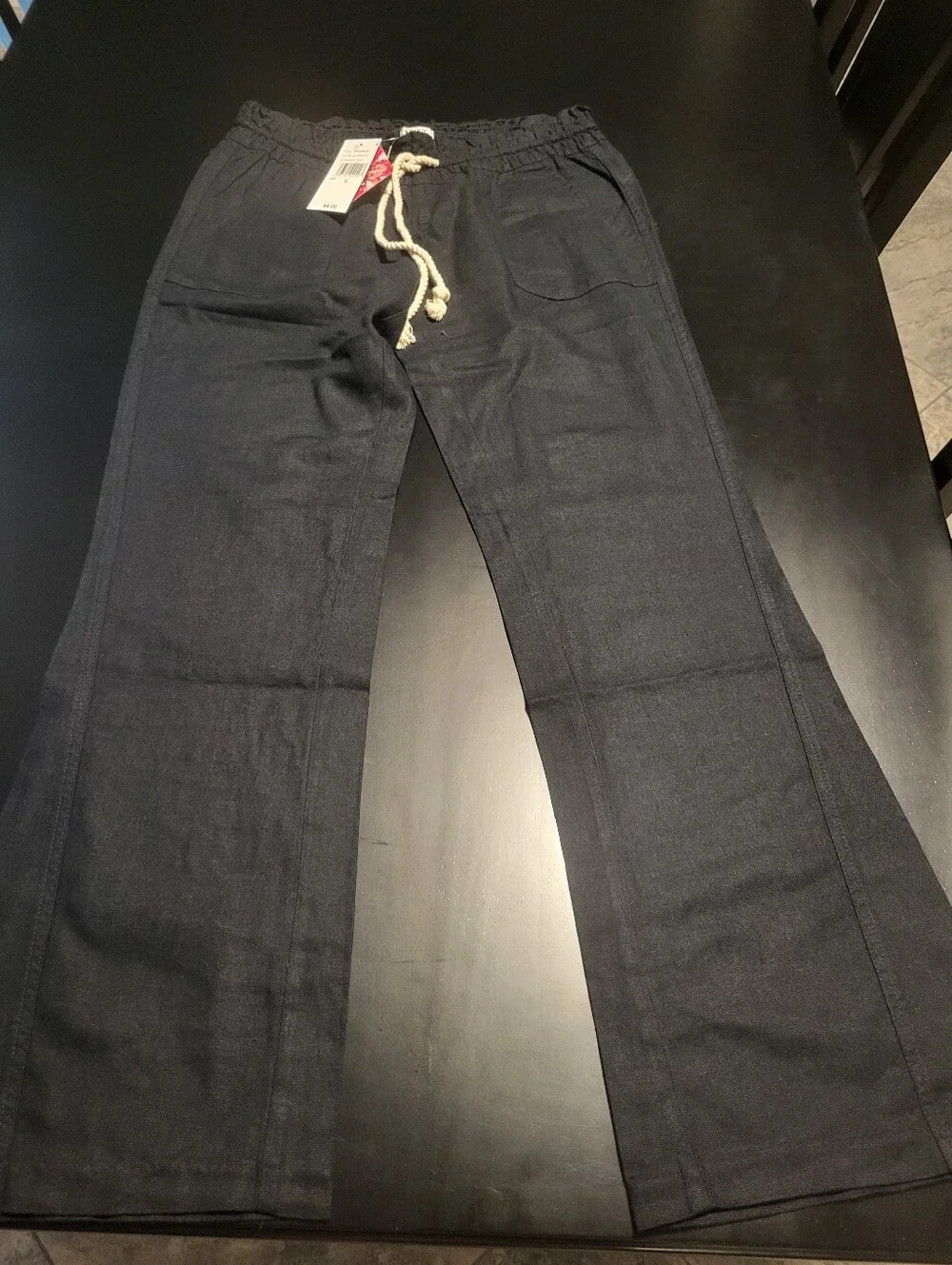 3 Pair Roxy Rope-Drawstring Linen Pants — White, Black, Blue